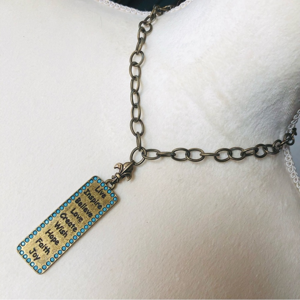 Sisi Amber brass tone inspirational pendant on chain necklace